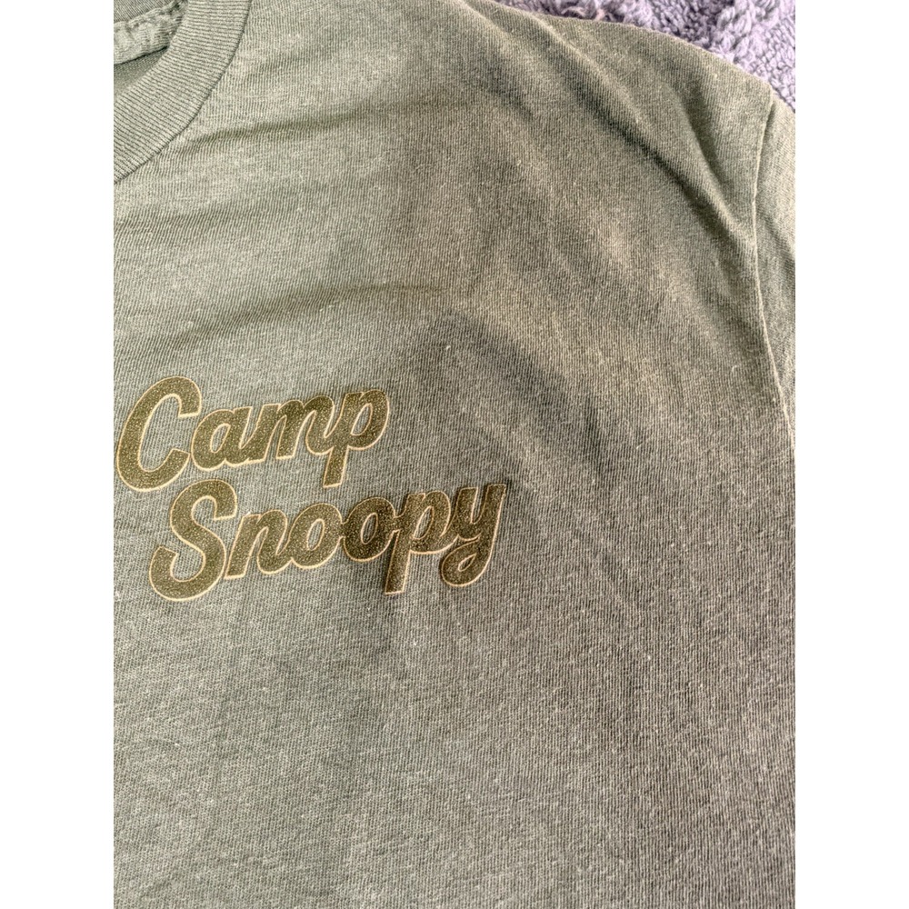 Peanuts T-Shirt Camp Snoopy Medium Cotton Army Green Beagle Scouts Fun Whimsical - Picture 3 of 7